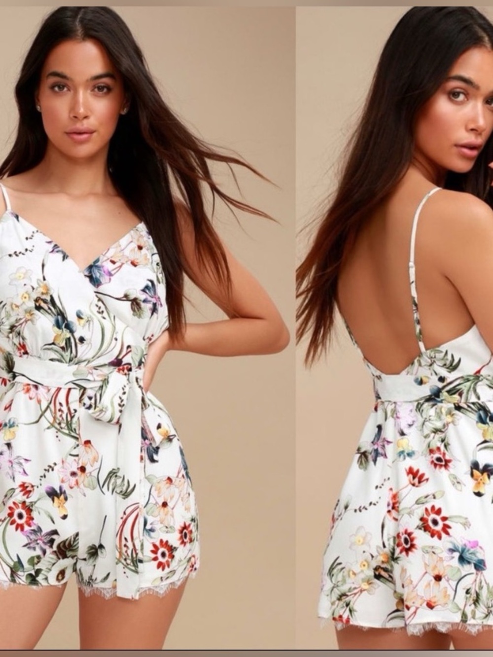 Lulus Floral Lace-Hem Romper Dress